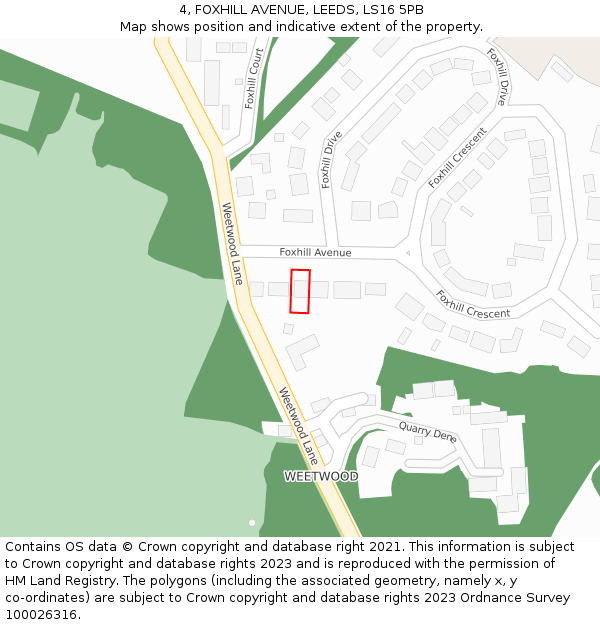 4, FOXHILL AVENUE, LEEDS, LS16 5PB: Location map and indicative extent of plot