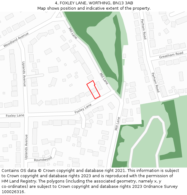 4, FOXLEY LANE, WORTHING, BN13 3AB: Location map and indicative extent of plot