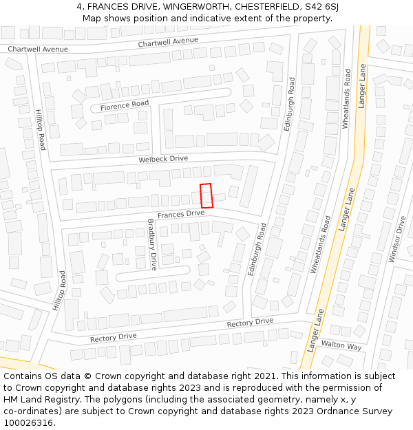 4, FRANCES DRIVE, WINGERWORTH, CHESTERFIELD, S42 6SJ: Location map and indicative extent of plot