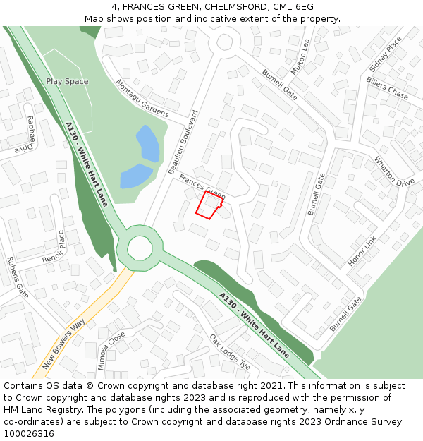 4, FRANCES GREEN, CHELMSFORD, CM1 6EG: Location map and indicative extent of plot