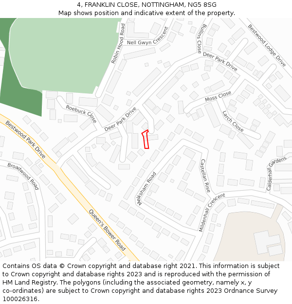 4, FRANKLIN CLOSE, NOTTINGHAM, NG5 8SG: Location map and indicative extent of plot