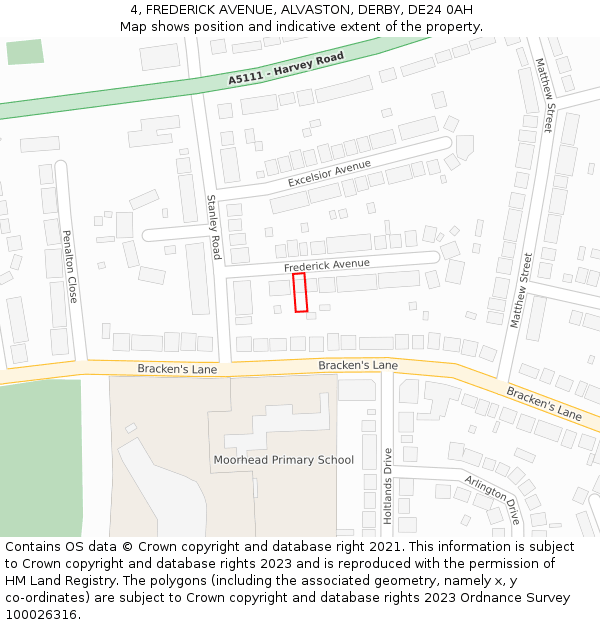 4, FREDERICK AVENUE, ALVASTON, DERBY, DE24 0AH: Location map and indicative extent of plot
