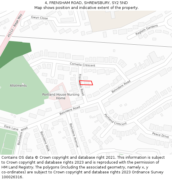 4, FRENSHAM ROAD, SHREWSBURY, SY2 5ND: Location map and indicative extent of plot
