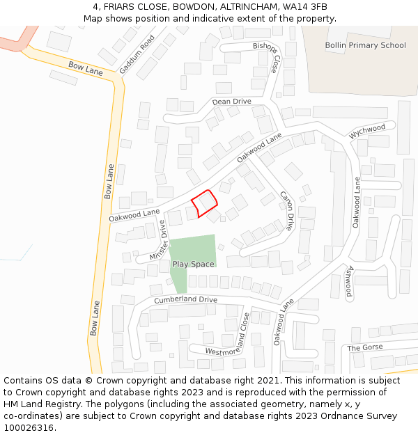 4, FRIARS CLOSE, BOWDON, ALTRINCHAM, WA14 3FB: Location map and indicative extent of plot