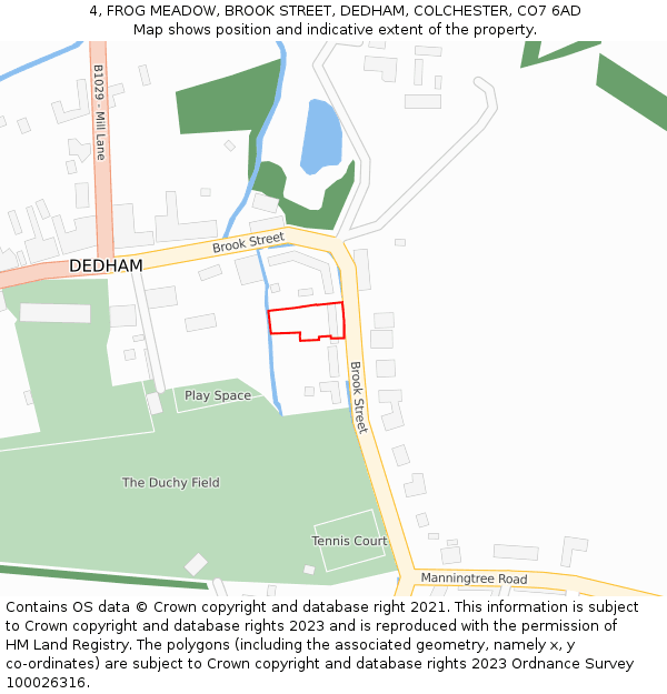 4, FROG MEADOW, BROOK STREET, DEDHAM, COLCHESTER, CO7 6AD: Location map and indicative extent of plot