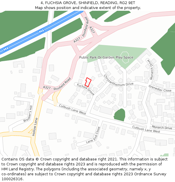 4, FUCHSIA GROVE, SHINFIELD, READING, RG2 9ET: Location map and indicative extent of plot