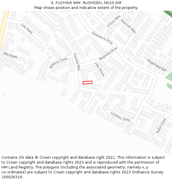 4, FUCHSIA WAY, RUSHDEN, NN10 0XF: Location map and indicative extent of plot
