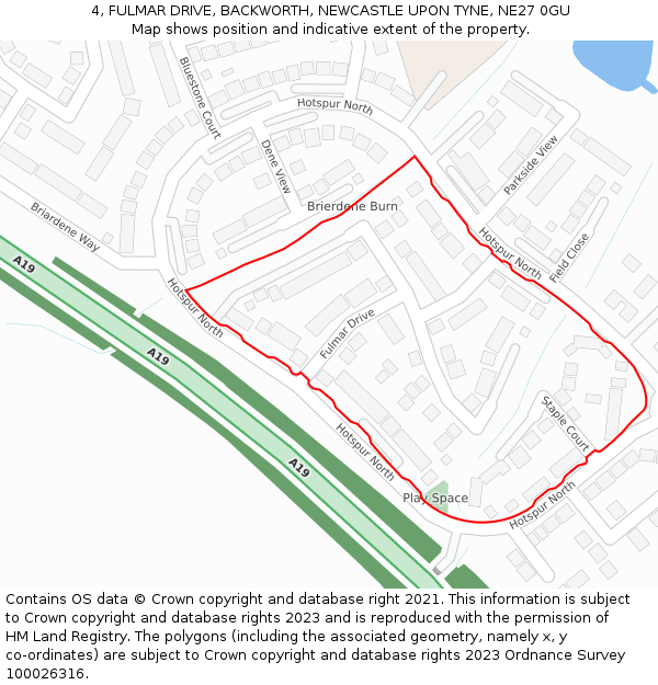 4, FULMAR DRIVE, BACKWORTH, NEWCASTLE UPON TYNE, NE27 0GU: Location map and indicative extent of plot