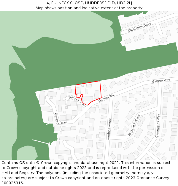 4, FULNECK CLOSE, HUDDERSFIELD, HD2 2LJ: Location map and indicative extent of plot