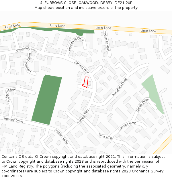4, FURROWS CLOSE, OAKWOOD, DERBY, DE21 2XP: Location map and indicative extent of plot