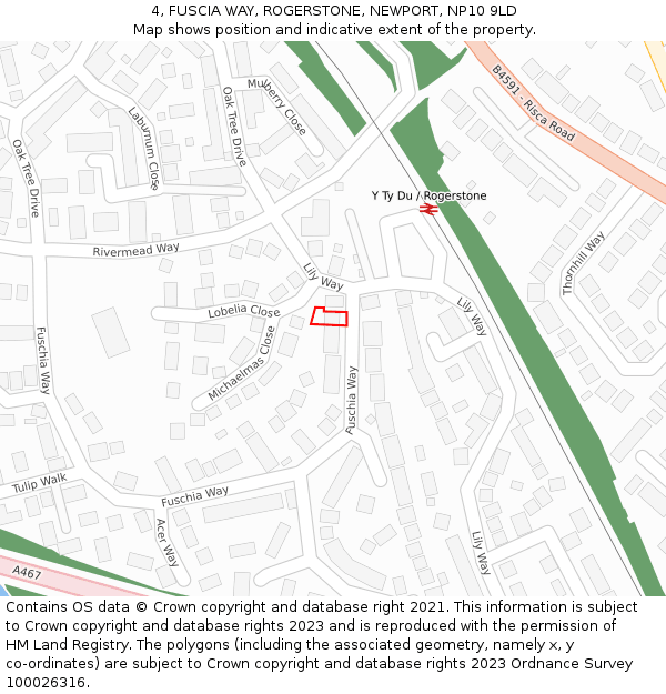 4, FUSCIA WAY, ROGERSTONE, NEWPORT, NP10 9LD: Location map and indicative extent of plot