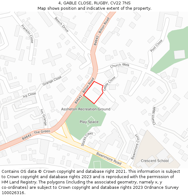 4, GABLE CLOSE, RUGBY, CV22 7NS: Location map and indicative extent of plot