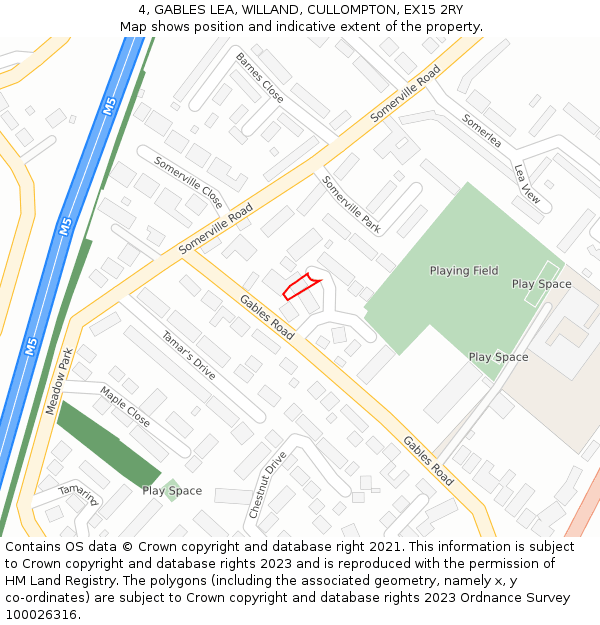 4, GABLES LEA, WILLAND, CULLOMPTON, EX15 2RY: Location map and indicative extent of plot