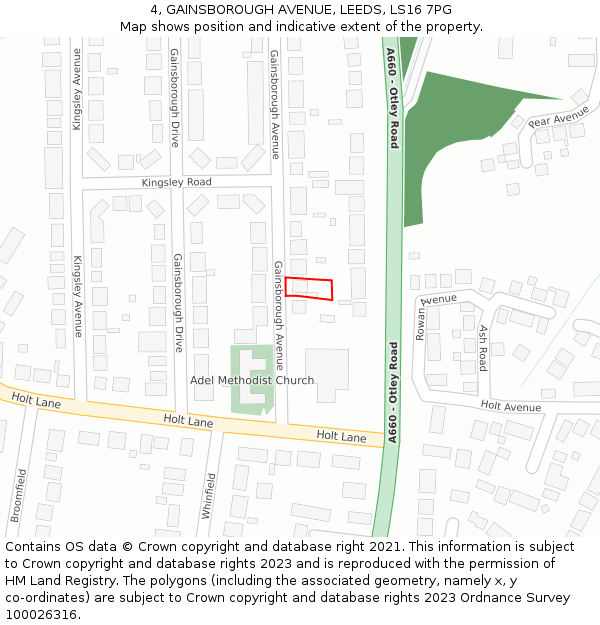 4, GAINSBOROUGH AVENUE, LEEDS, LS16 7PG: Location map and indicative extent of plot