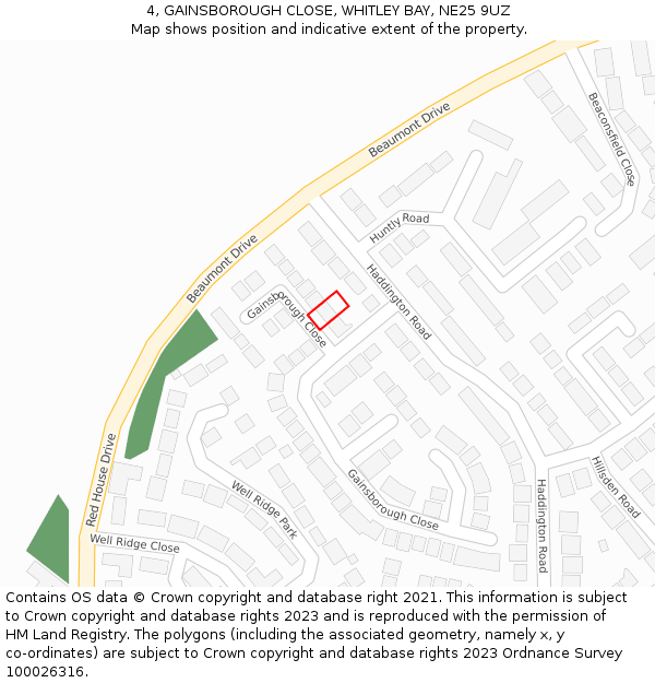 4, GAINSBOROUGH CLOSE, WHITLEY BAY, NE25 9UZ: Location map and indicative extent of plot