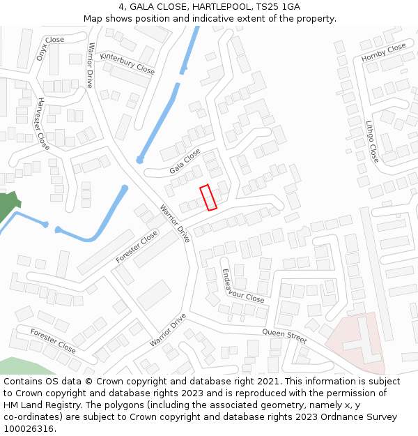 4, GALA CLOSE, HARTLEPOOL, TS25 1GA: Location map and indicative extent of plot