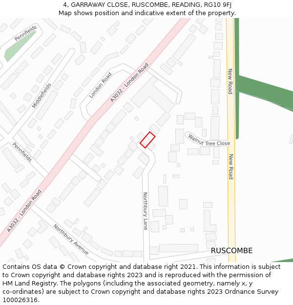 4, GARRAWAY CLOSE, RUSCOMBE, READING, RG10 9FJ: Location map and indicative extent of plot