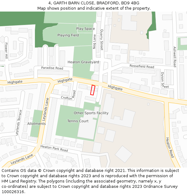 4, GARTH BARN CLOSE, BRADFORD, BD9 4BG: Location map and indicative extent of plot