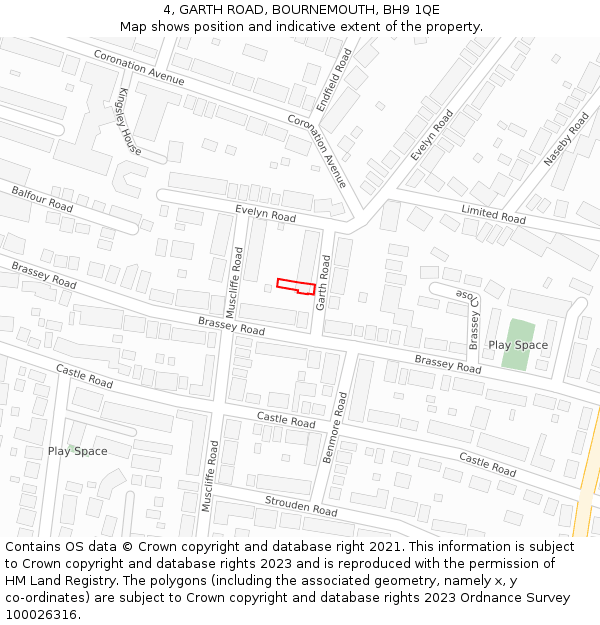 4, GARTH ROAD, BOURNEMOUTH, BH9 1QE: Location map and indicative extent of plot