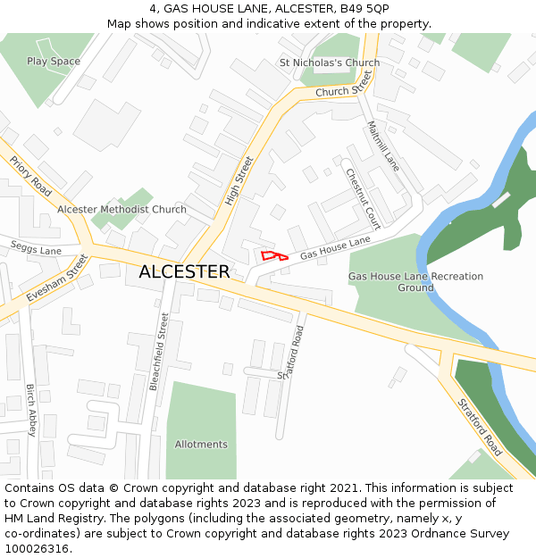 4, GAS HOUSE LANE, ALCESTER, B49 5QP: Location map and indicative extent of plot