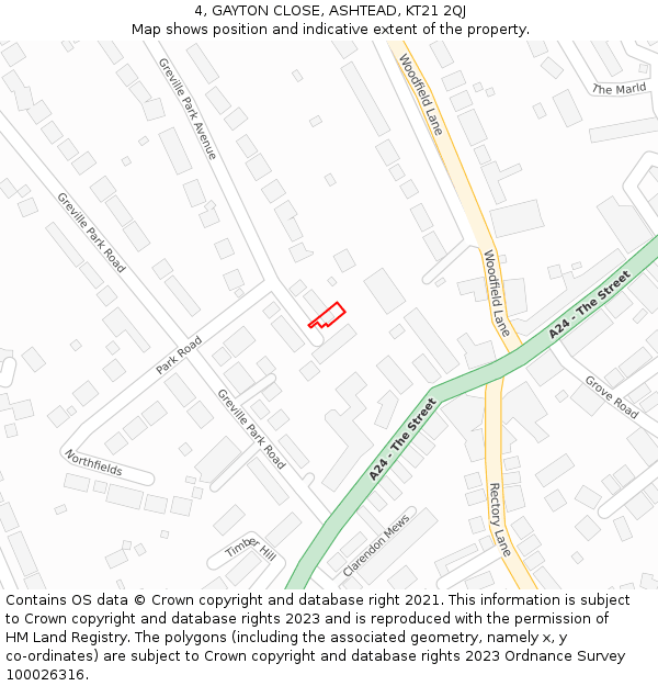 4, GAYTON CLOSE, ASHTEAD, KT21 2QJ: Location map and indicative extent of plot