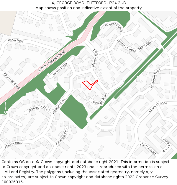 4, GEORGE ROAD, THETFORD, IP24 2UD: Location map and indicative extent of plot