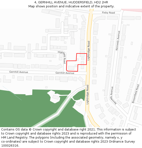 4, GERNHILL AVENUE, HUDDERSFIELD, HD2 2HR: Location map and indicative extent of plot