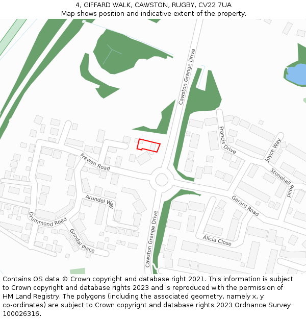 4, GIFFARD WALK, CAWSTON, RUGBY, CV22 7UA: Location map and indicative extent of plot