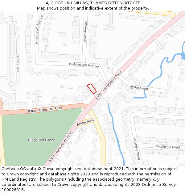 4, GIGGS HILL VILLAS, THAMES DITTON, KT7 0TF: Location map and indicative extent of plot