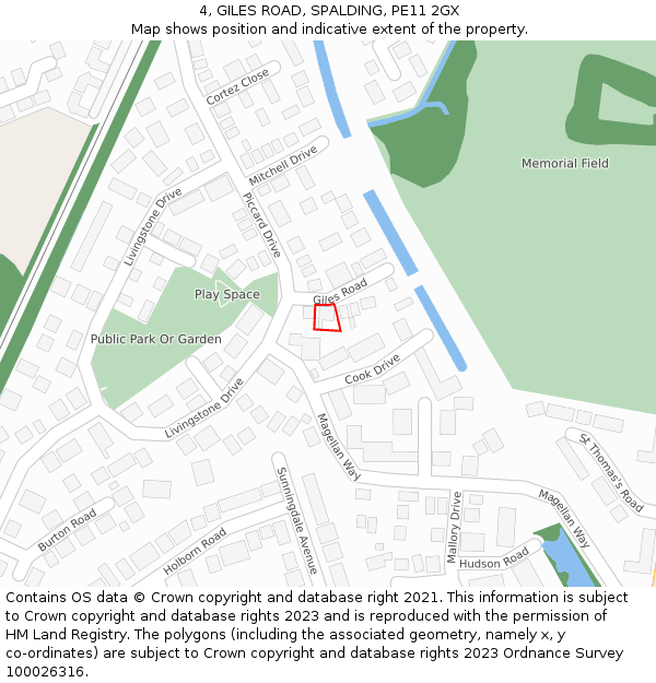 4, GILES ROAD, SPALDING, PE11 2GX: Location map and indicative extent of plot