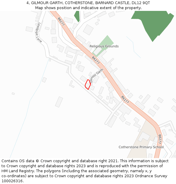 4, GILMOUR GARTH, COTHERSTONE, BARNARD CASTLE, DL12 9QT: Location map and indicative extent of plot