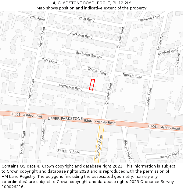 4, GLADSTONE ROAD, POOLE, BH12 2LY: Location map and indicative extent of plot