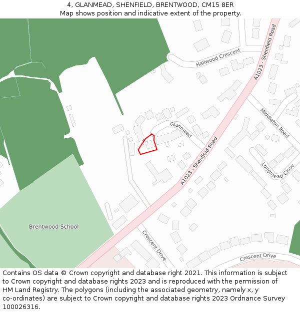 4, GLANMEAD, SHENFIELD, BRENTWOOD, CM15 8ER: Location map and indicative extent of plot