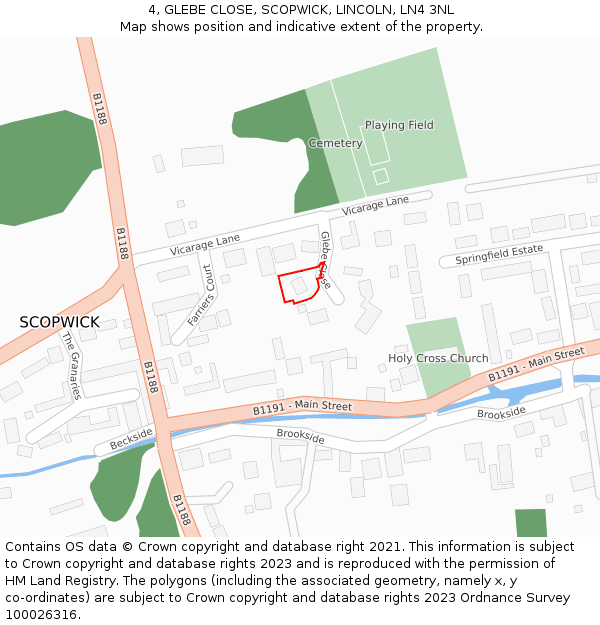 4, GLEBE CLOSE, SCOPWICK, LINCOLN, LN4 3NL: Location map and indicative extent of plot
