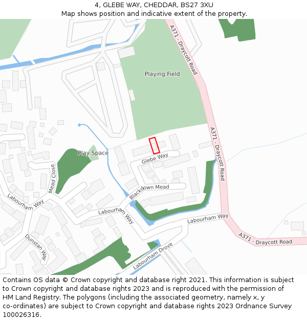 4, GLEBE WAY, CHEDDAR, BS27 3XU: Location map and indicative extent of plot