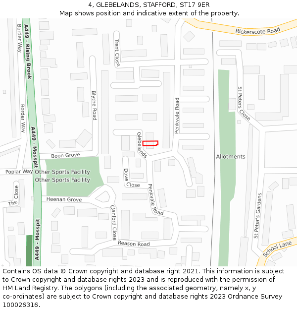 4, GLEBELANDS, STAFFORD, ST17 9ER: Location map and indicative extent of plot