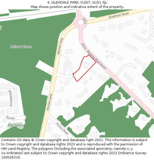 4, GLENDALE PARK, FLEET, GU51 5JL: Location map and indicative extent of plot