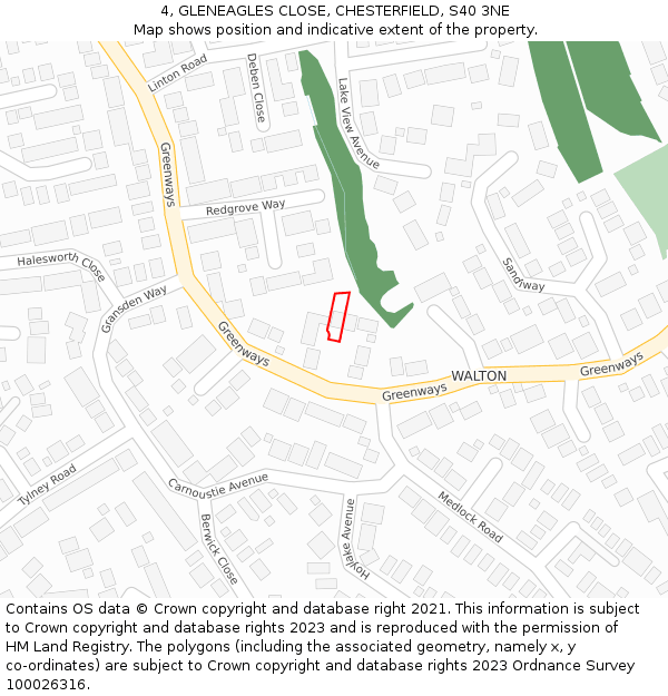 4, GLENEAGLES CLOSE, CHESTERFIELD, S40 3NE: Location map and indicative extent of plot