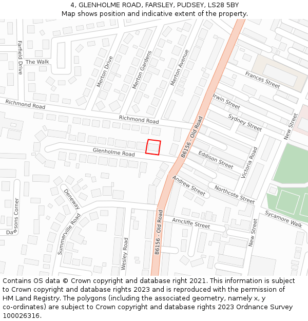 4, GLENHOLME ROAD, FARSLEY, PUDSEY, LS28 5BY: Location map and indicative extent of plot