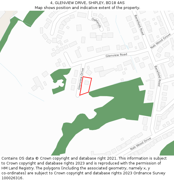 4, GLENVIEW DRIVE, SHIPLEY, BD18 4AS: Location map and indicative extent of plot