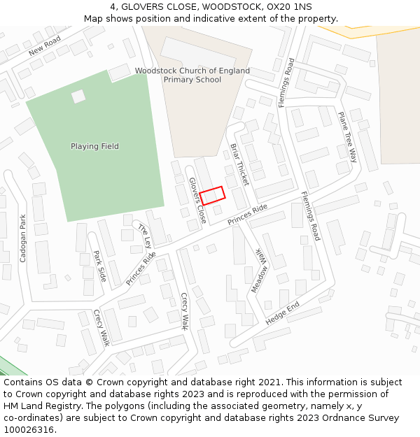 4, GLOVERS CLOSE, WOODSTOCK, OX20 1NS: Location map and indicative extent of plot