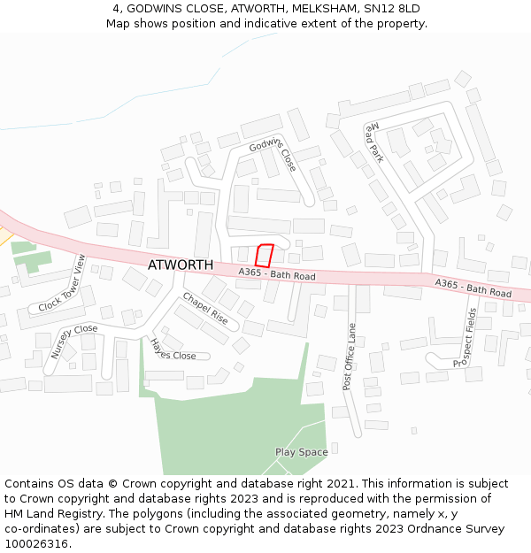 4, GODWINS CLOSE, ATWORTH, MELKSHAM, SN12 8LD: Location map and indicative extent of plot