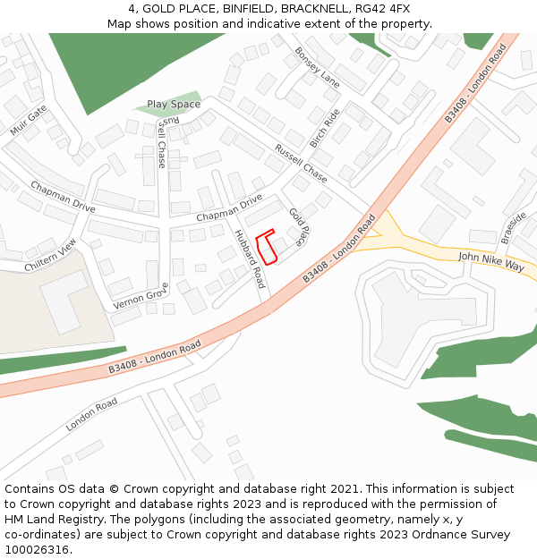 4, GOLD PLACE, BINFIELD, BRACKNELL, RG42 4FX: Location map and indicative extent of plot