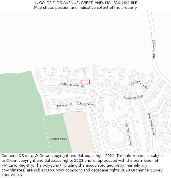 4, GOLDFIELDS AVENUE, GREETLAND, HALIFAX, HX4 8LE: Location map and indicative extent of plot