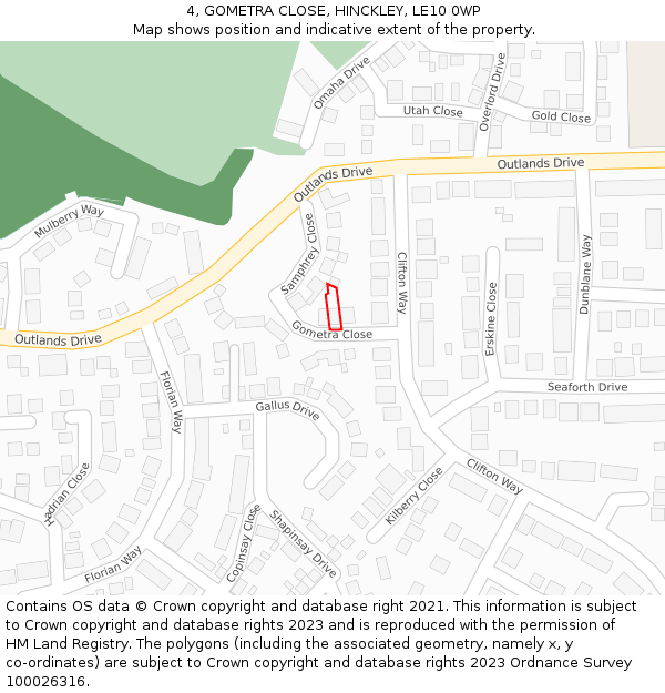 4, GOMETRA CLOSE, HINCKLEY, LE10 0WP: Location map and indicative extent of plot