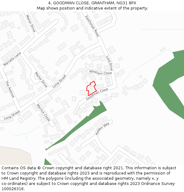 4, GOODMAN CLOSE, GRANTHAM, NG31 8PX: Location map and indicative extent of plot