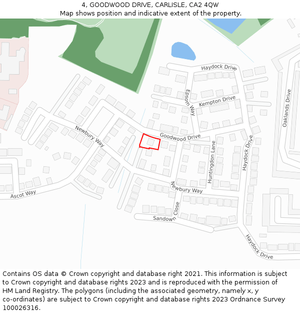 4, GOODWOOD DRIVE, CARLISLE, CA2 4QW: Location map and indicative extent of plot