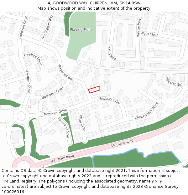 4, GOODWOOD WAY, CHIPPENHAM, SN14 0SW: Location map and indicative extent of plot