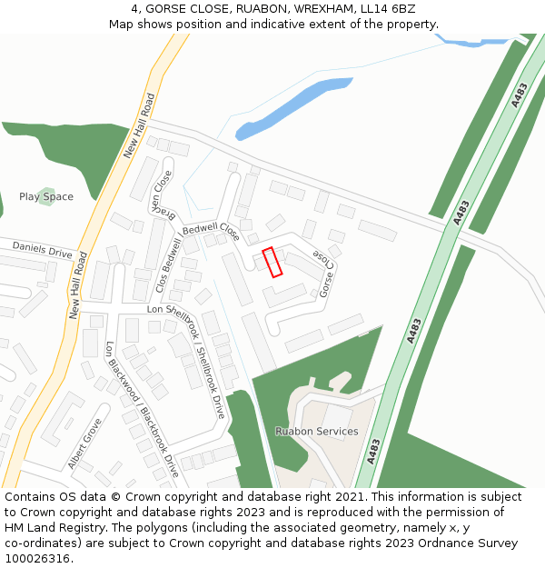 4, GORSE CLOSE, RUABON, WREXHAM, LL14 6BZ: Location map and indicative extent of plot