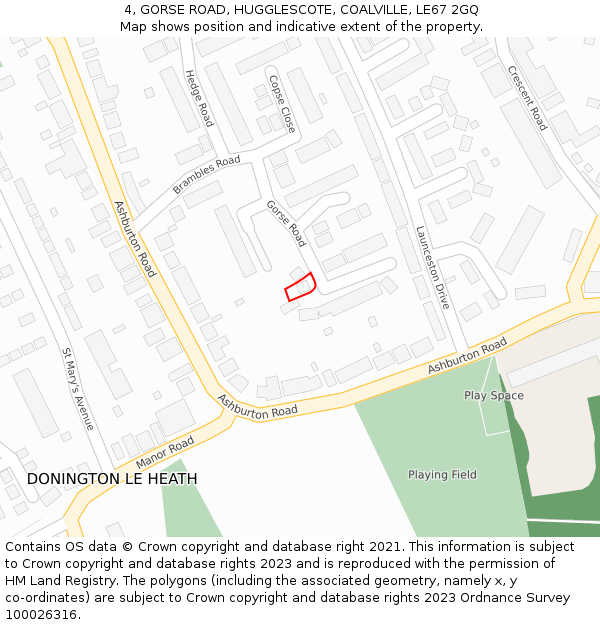 4, GORSE ROAD, HUGGLESCOTE, COALVILLE, LE67 2GQ: Location map and indicative extent of plot